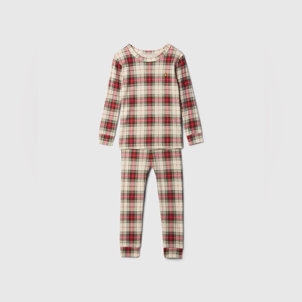 babyGap Organic Brushed Cotton Holiday PJ Set - White Tartan - 4 YRS